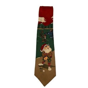 Jingle Bells Golfing Santa Christmas Holiday Neck Tie‎